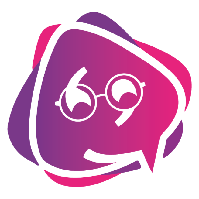 Logo rose et violet représentant un visage souriant avec des lunettes, Yemima, life coach.